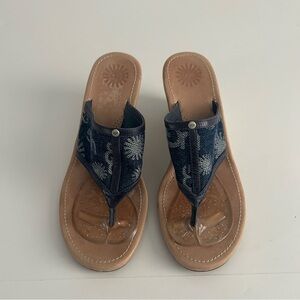 UGG Solera Denim Logo Wedge Sandals | Size 8